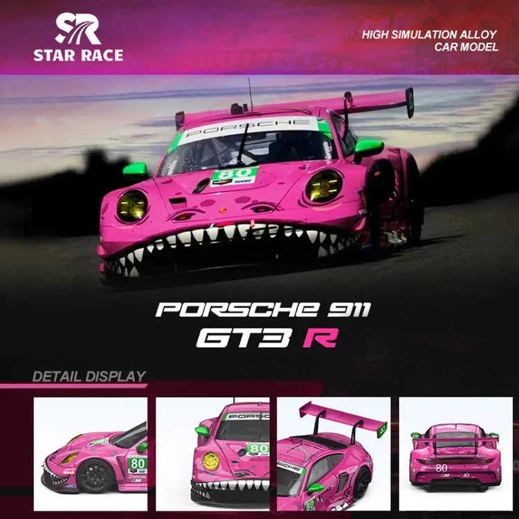 【现货】SR 1:64 保时捷911 GT3  77号绿恐龙 赛车仿真合金汽车模型