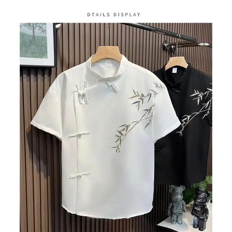 海澜之家运动新中式短袖衬衫男竹子寸衫垂感上衣2025新款夏季薄款