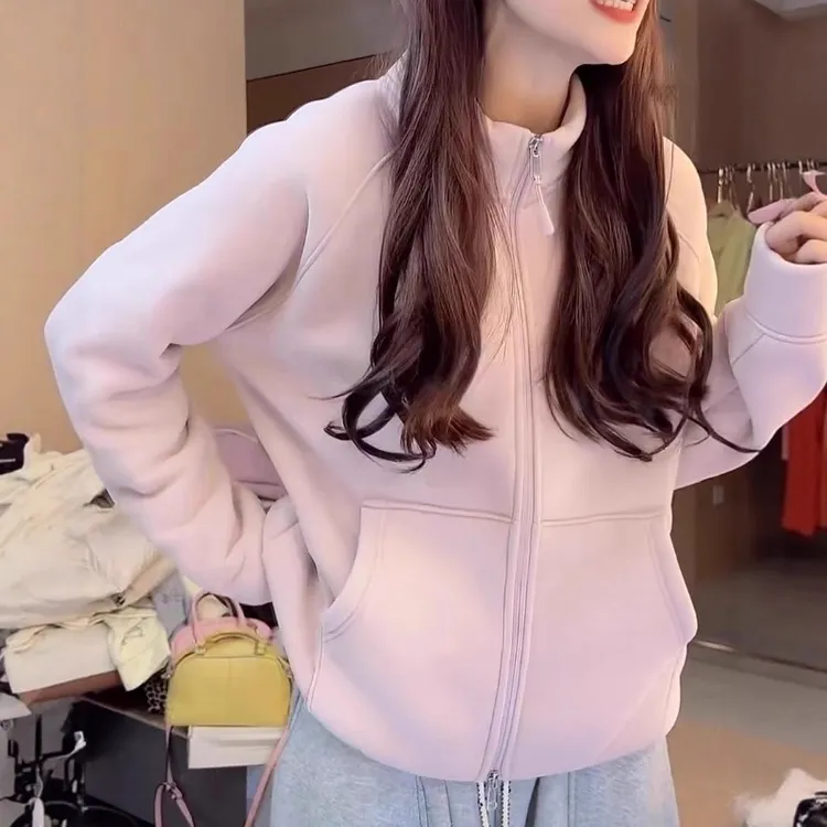 韩版减龄立领双拉链卫衣女秋冬新款胖MM大码女装宽松百搭显瘦上衣
