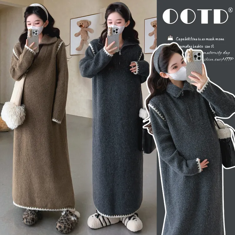 孕妇连衣裙2025秋冬新品秋冬毛衣拉链直筒针织连衣裙外穿孕妇装