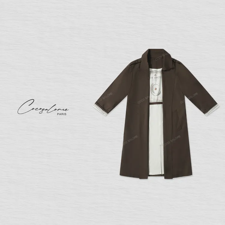 韩彬彬"中古系列"显瘦利器复古优雅双排扣系带抗皱形风衣2338-1