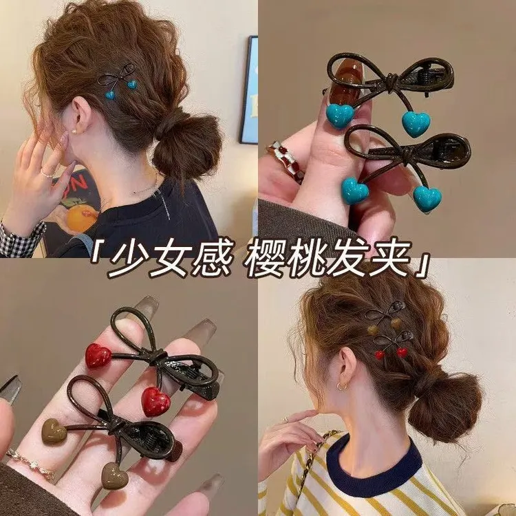 蝴蝶结发夹女咖色爱心边夹侧边前额发卡2025新款刘海夹子高端头饰