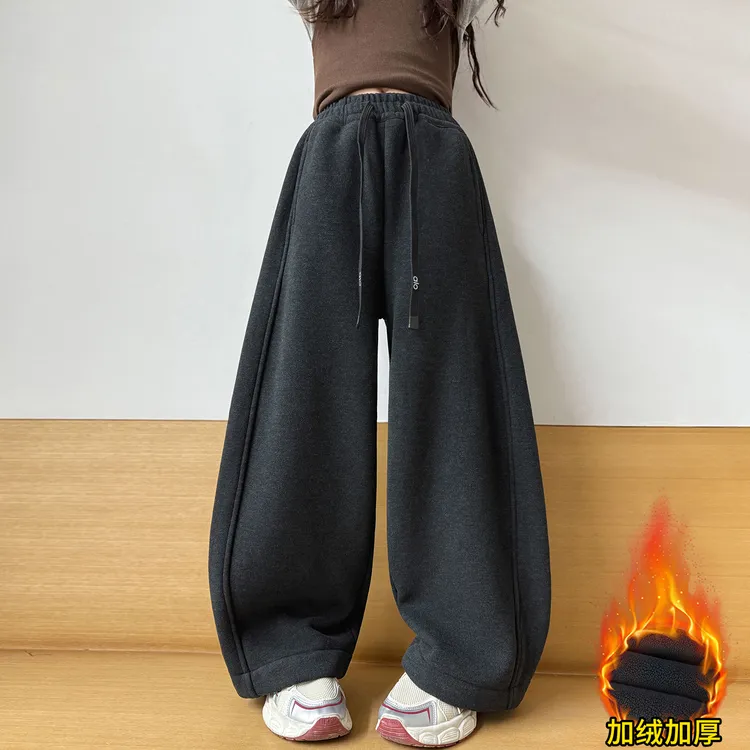 女童冬季加绒糯米裤2025新款洋气时尚保暖弯刀裤6-12岁中大童裤子