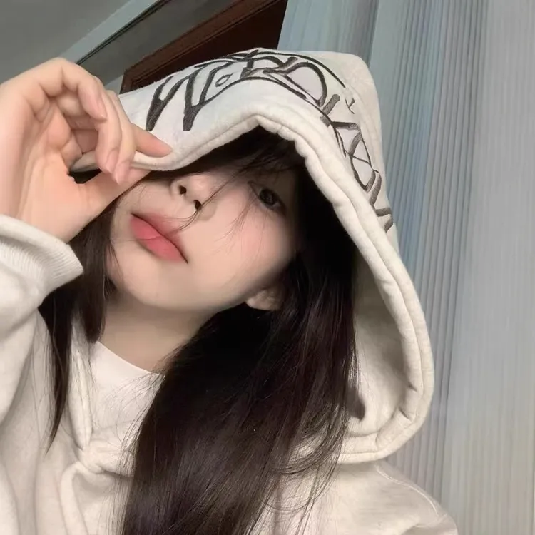 欧美国潮牌潦草字母刺绣连帽卫衣男女加绒秋冬高街情侣装外套帽衫