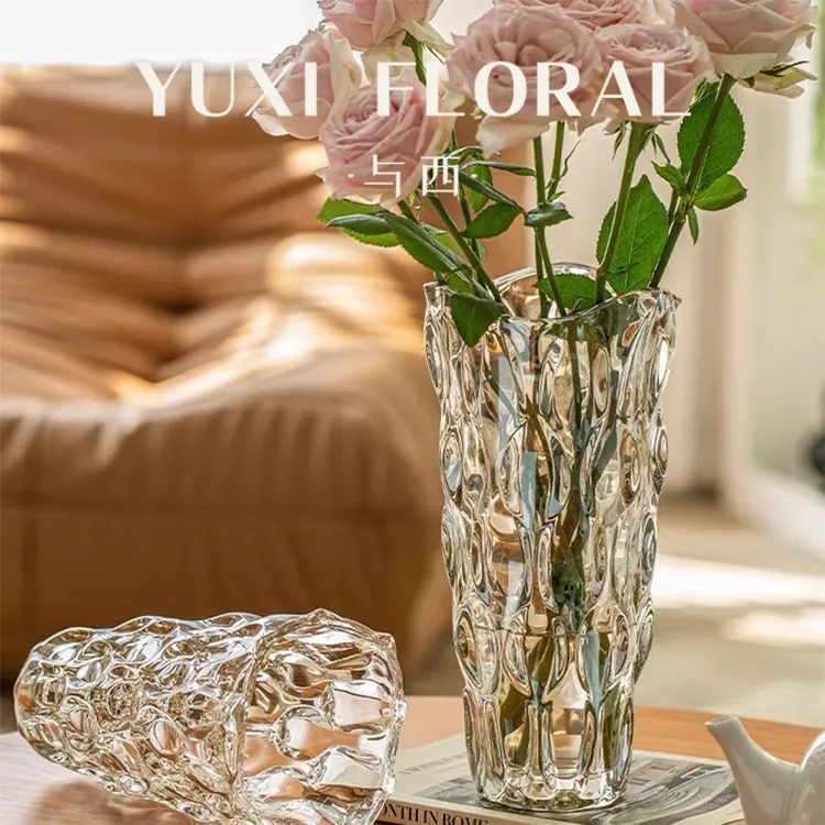YUXI/与西轻奢水晶玻璃花瓶高级感鲜花百合客厅餐桌居家插花花瓶