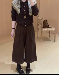 【BayaLi】2025秋冬季新品松紧腰咖色灯芯绒七分裤