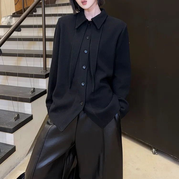 韩系设计感磨毛保暖长袖上衣女2026秋冬新款时尚休闲百搭长袖衬衫