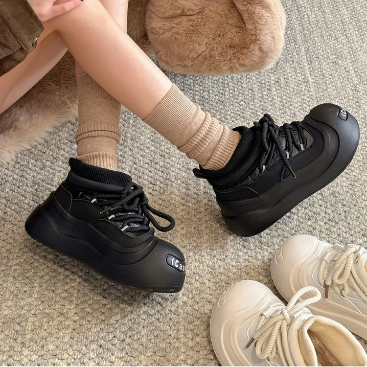 贾不假雪地靴女款2025新款秋季时尚洋气加绒保暖厚底增高棉鞋短靴