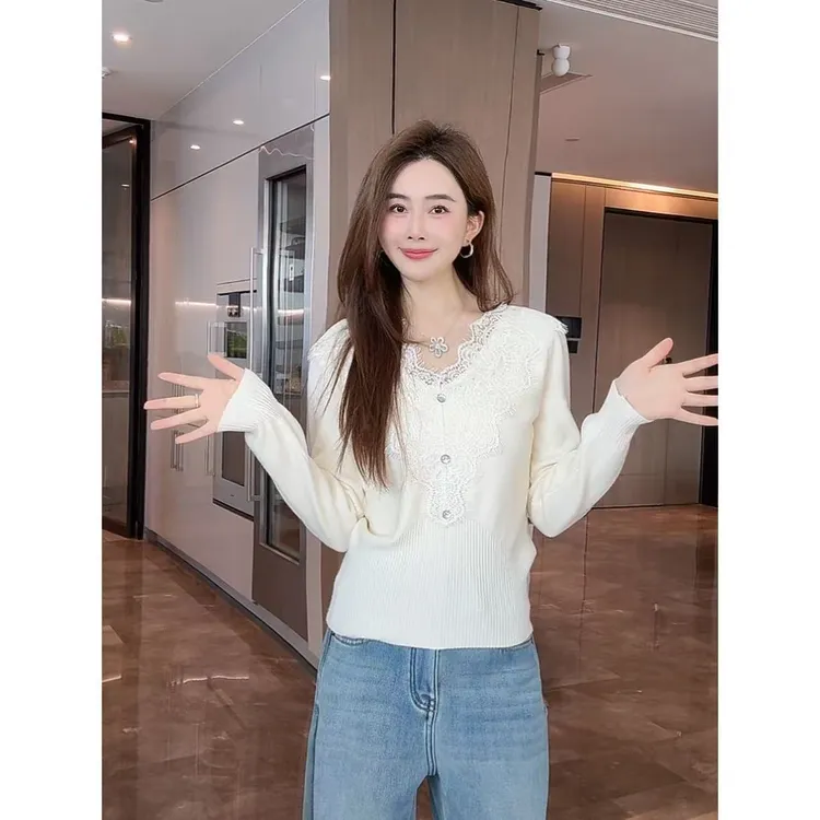 【甜美蕾丝V领针织衫】小允姐姐2025新款气质时尚针织衫