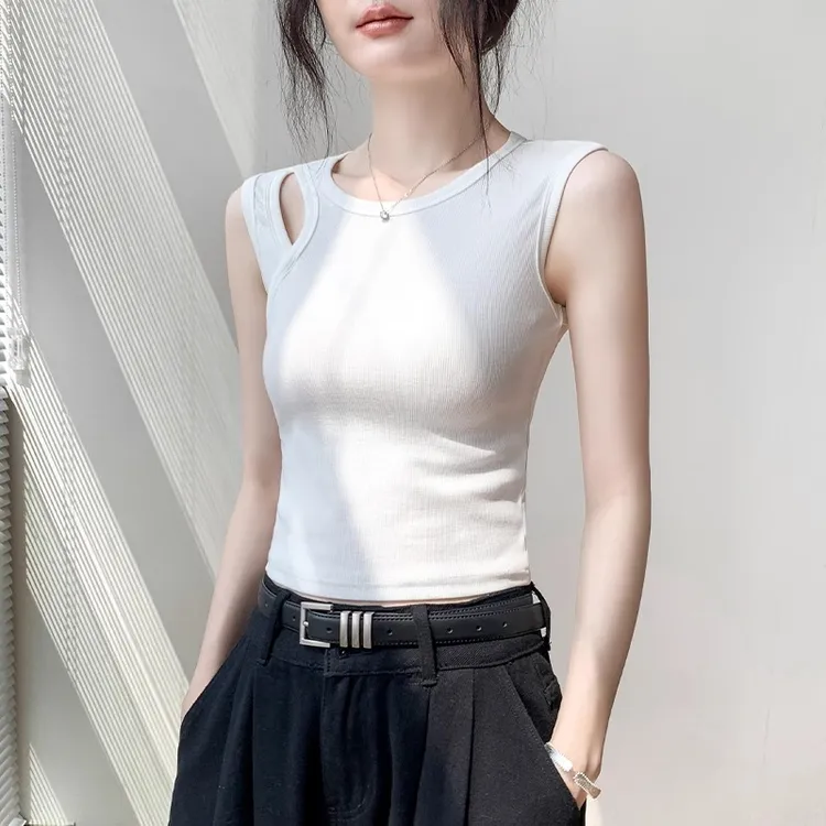 镂空设计白色背心女夏外穿2025新款高级感修身显瘦内搭无袖上衣女