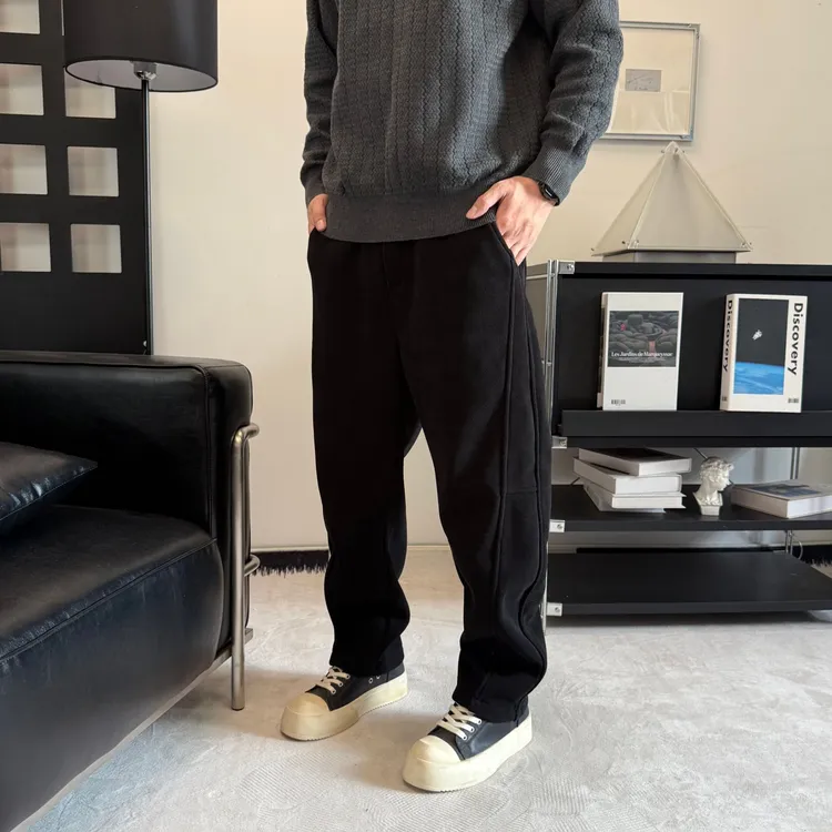秋冬新款加绒加厚简约百搭休闲裤弯刀裤男士宽松卫裤条绒裤直筒裤