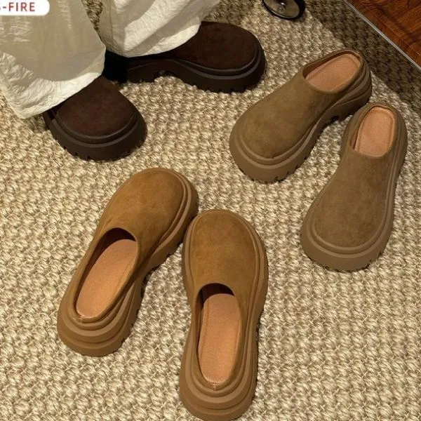贾不假勃肯半拖鞋女款2025新款秋季一脚蹬厚底百搭鞋子配裙子洋气