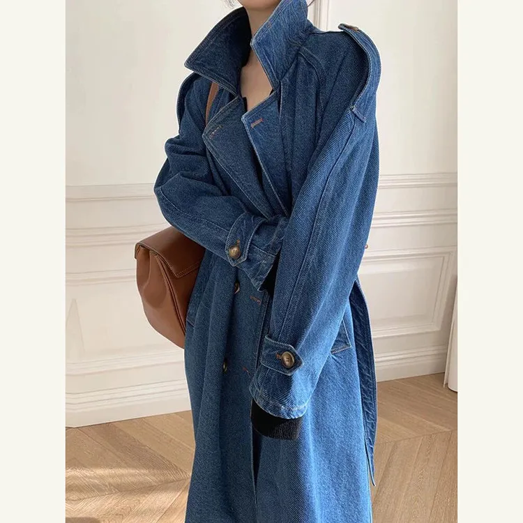 牛仔风衣外套女中长款2025春秋季新款复古英伦风收腰显瘦过膝大衣