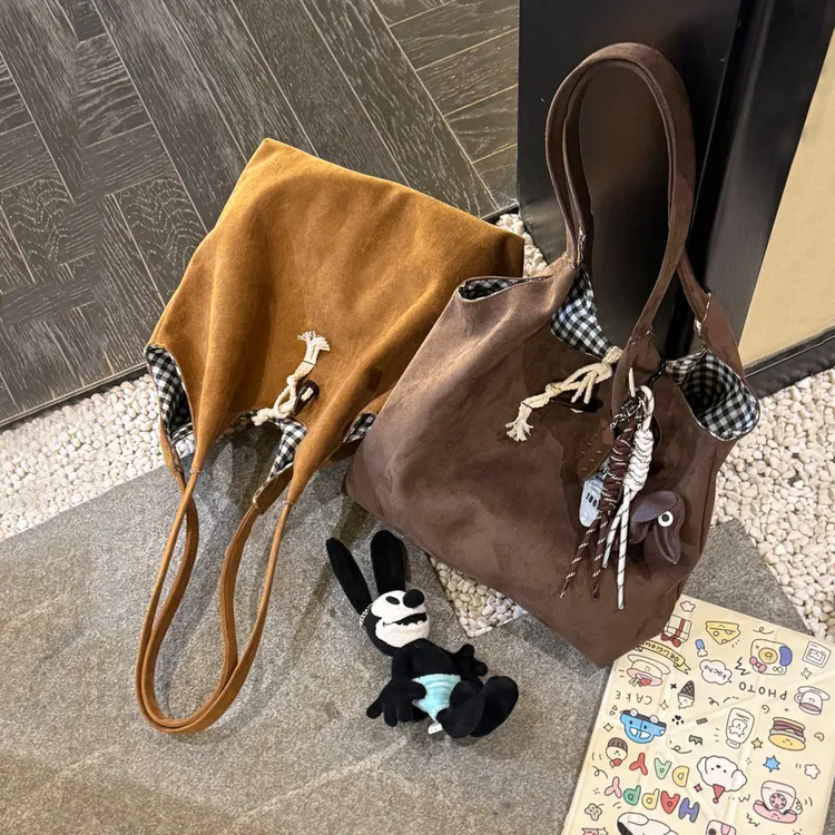 2025秋冬新款复古托特包包女式百搭大容量麂皮绒单肩包上班通勤包