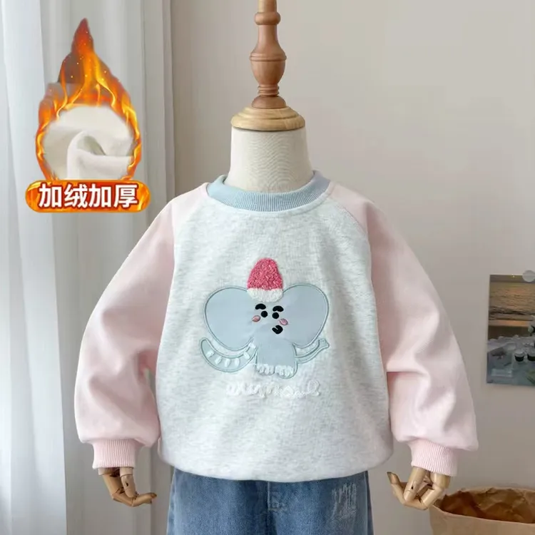 女童加绒卫衣2025新款小童厚款洋气可爱儿童套头打底韩版女宝上衣