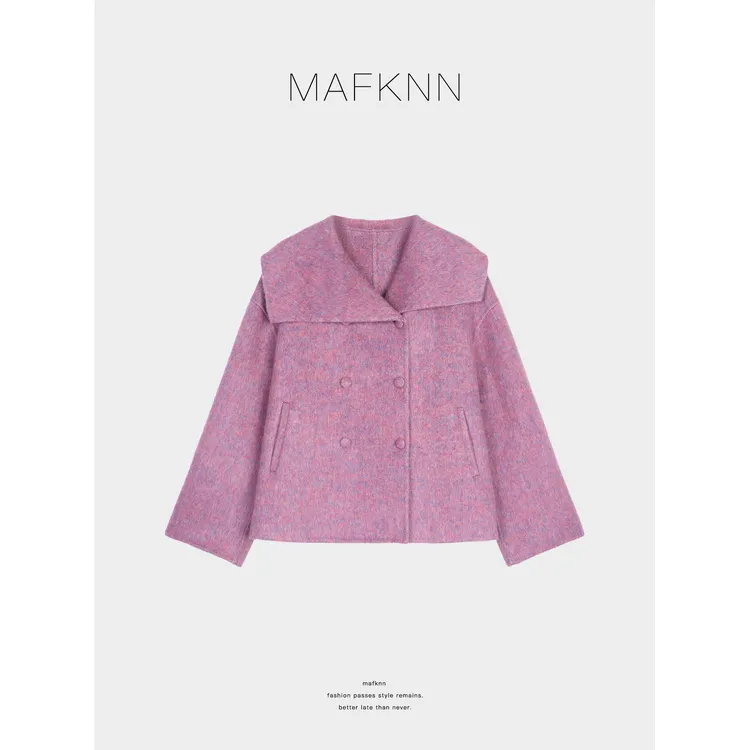 MAFKNN/玛肯时尚休闲简约纯色百搭舒适毛呢大衣MK13332