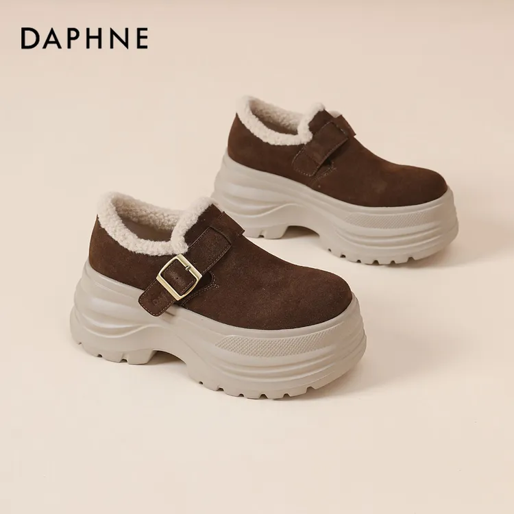 达芙妮加绒棉鞋女冬季2025新款厚底勃肯鞋保暖加厚毛毛雪地靴冬天