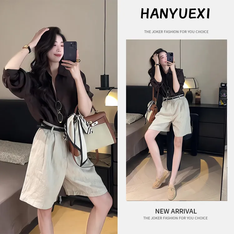 【现货】夏季一整套女装2025新款韩版时尚显瘦气质上衣短裤两件套