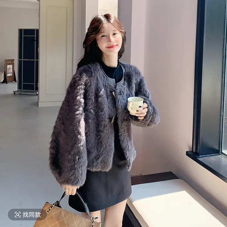 2025花狐绒短款外套小湖洋毛绒小香风短款秋冬款