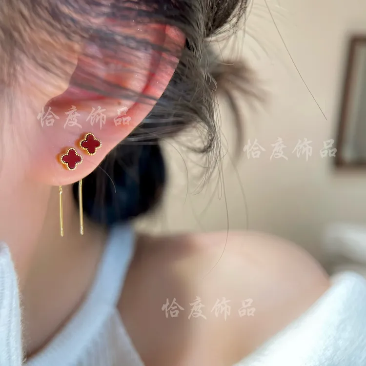 【恰度】七夕新款红色四叶花四件套流苏耳线