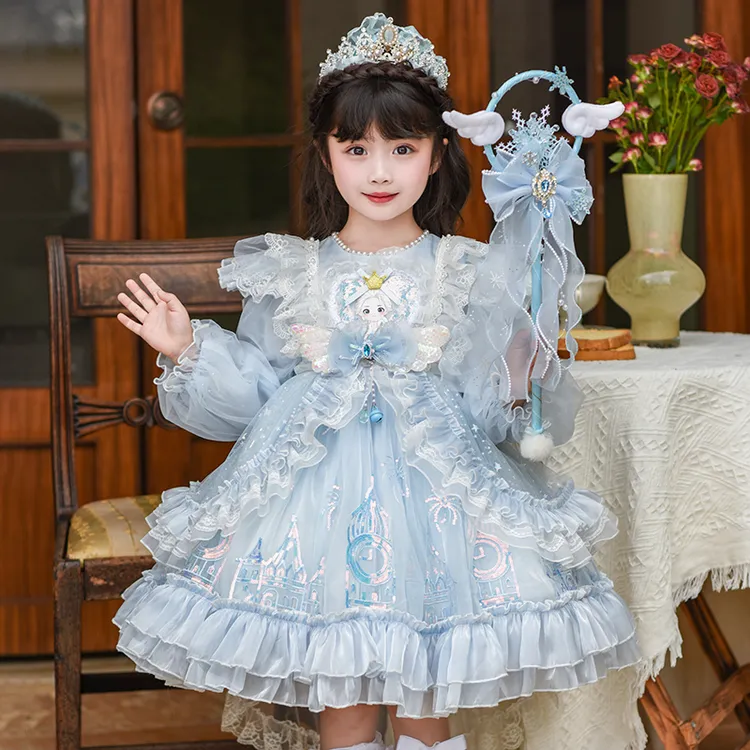 女童秋装长袖爱莎公主裙 儿童洛丽塔女孩蓬蓬纱生日礼服连衣裙子