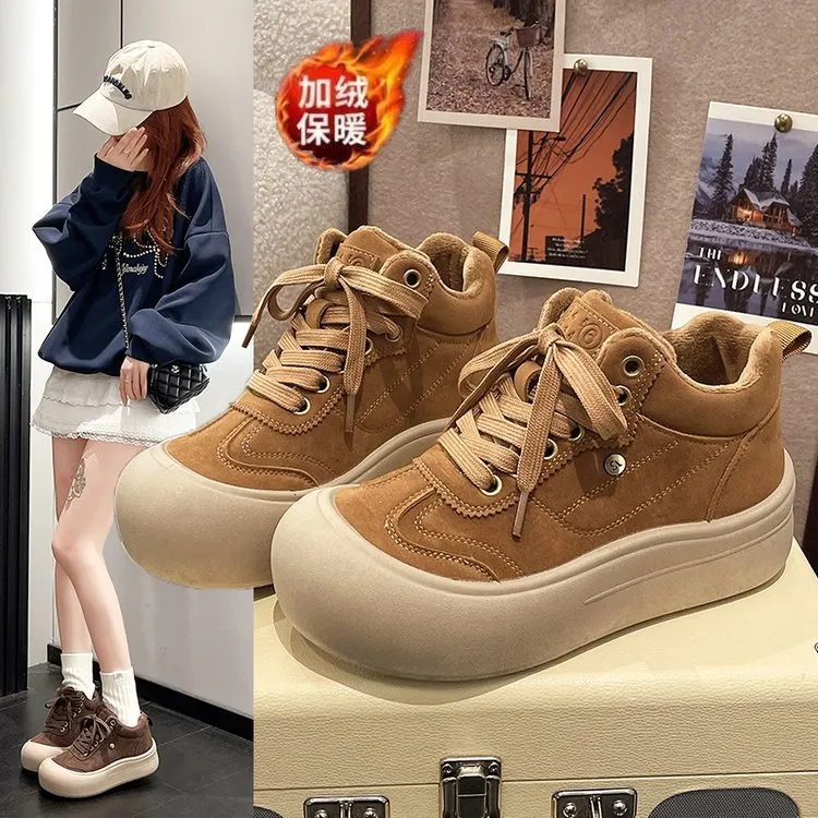 高帮运动鞋2025秋冬季新款绒面防滑加绒短筒棉鞋保暖户外女鞋