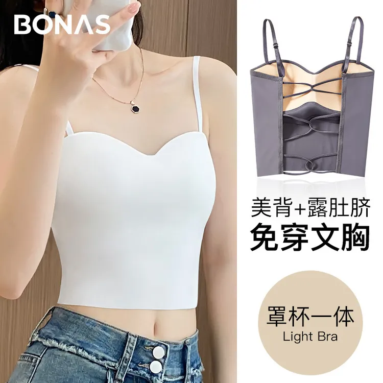 吊带背心女防走光聚拢显大美背文胸后镂空带胸垫性感吊带