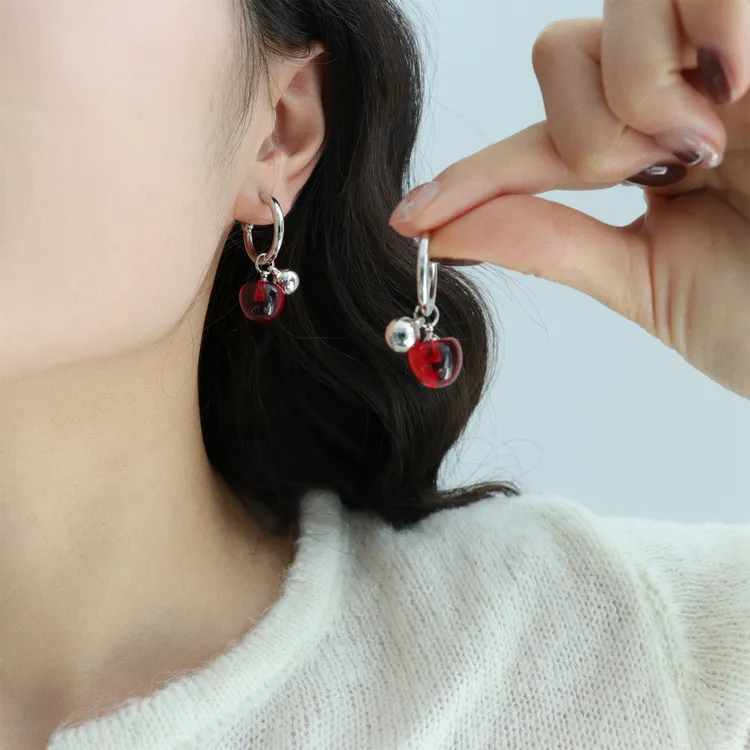 因缺斯汀饰品 铜合金耳饰 【红苹果】小众精致红苹果耳钉趣味可爱