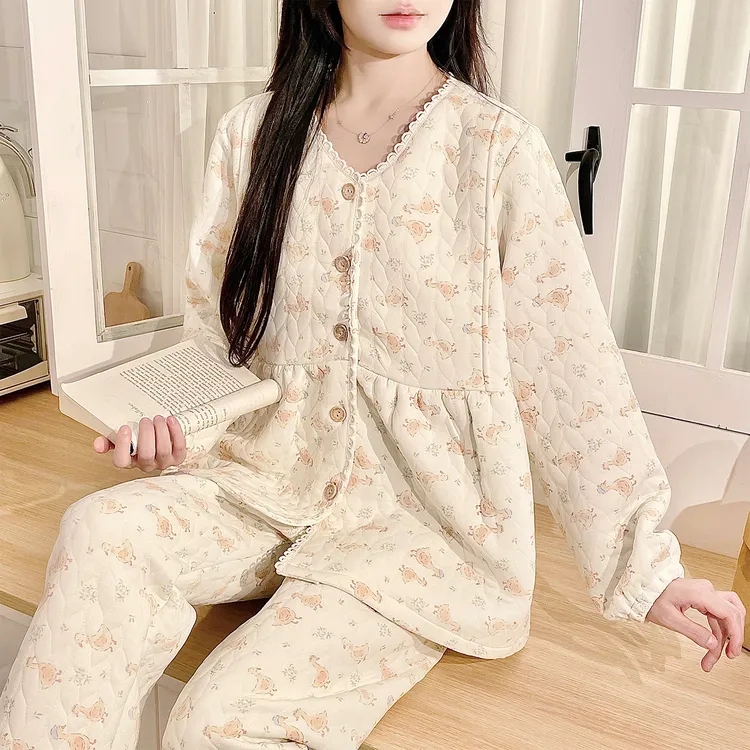 空气棉月子服秋冬季加厚保暖孕妇睡衣产前产后哺乳期带胸垫喂奶衣