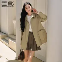 【直播专享】D85A455香影卡其色中长款休闲风衣女2025秋季新款翻