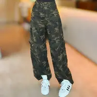 秋季新款时尚迷彩牛仔裤女士显瘦百搭直筒牛仔休闲裤长裤做旧复古