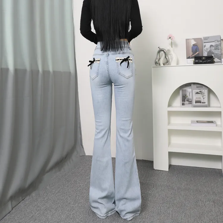 春秋季高腰微喇牛仔裤女2025年新款韩版爆款高弹力显瘦喇叭裤子