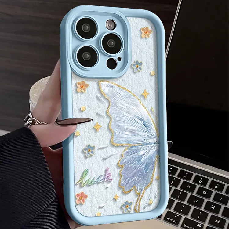 油画蝴蝶适用iphone17苹果手机壳1615promax金刚砂14软131211
