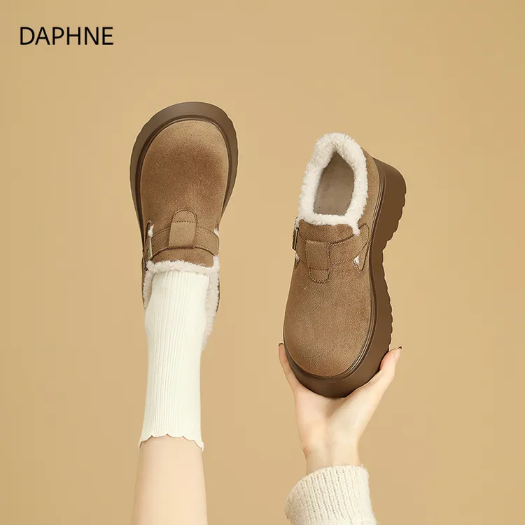 达芙妮加绒勃肯鞋女2025冬季新款厚底增高棉鞋女百搭保暖加厚女鞋