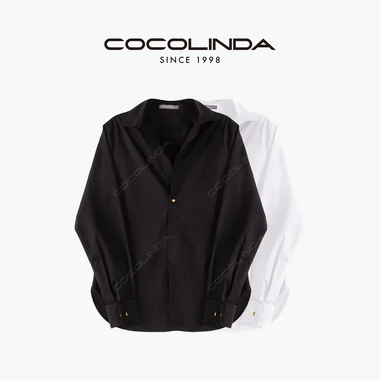 COCOLINDA | 100%棉日常百搭修身窄身板翻领衬衫（一粒金扣）K3128