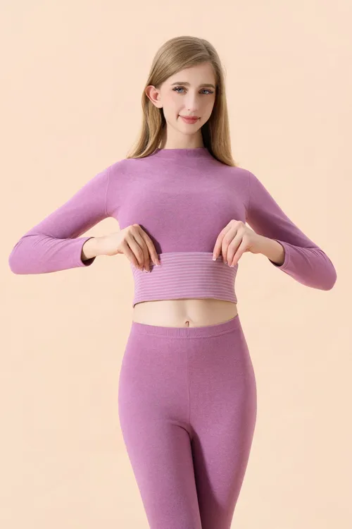 2025秋冬中高领横条纹德绒保暖内衣女士套装双面磨毛发热秋衣秋裤