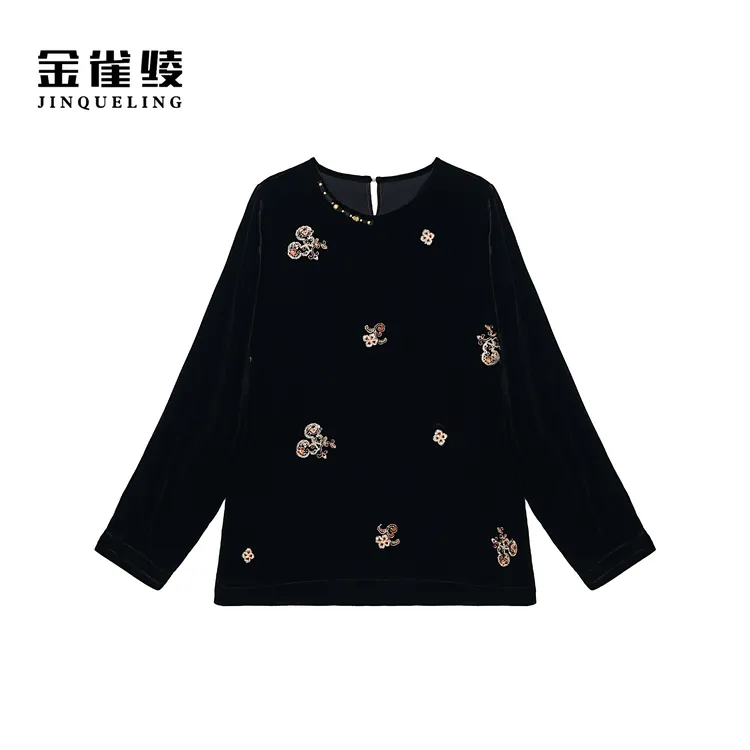 金雀绫【金葫芦】100桑蚕丝丝绒国风刺绣加宽加大上衣SZA3SW826