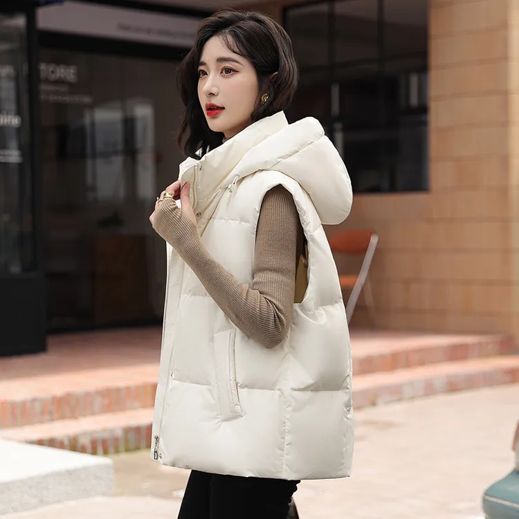 雅鹿优选冬季羽绒马甲女连帽立领短款背心柔软防风保暖9805