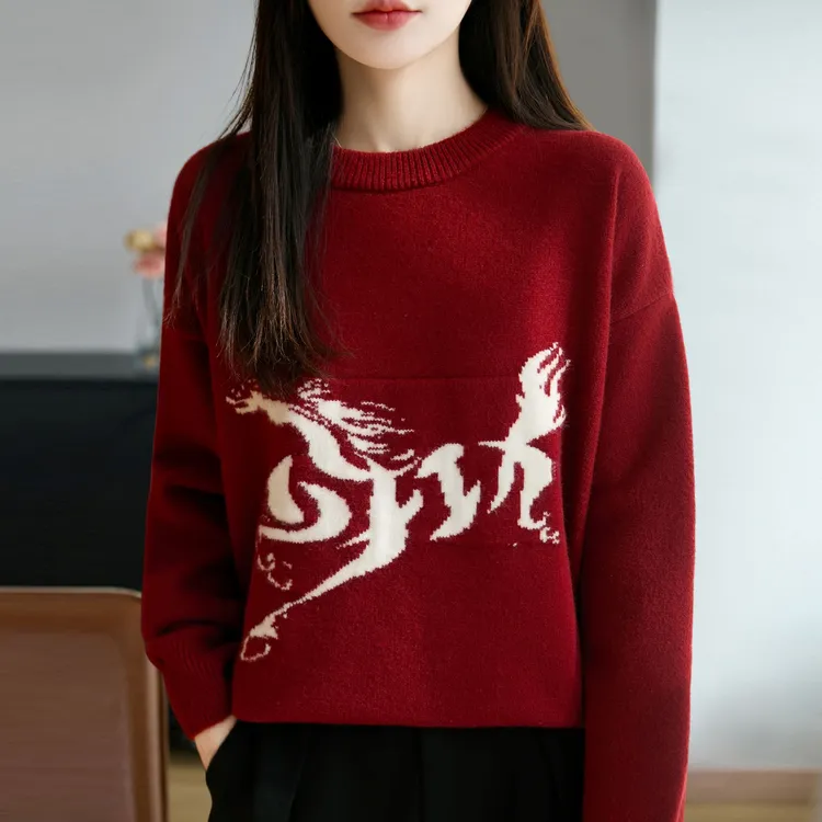 哥弟阿玛施正秋冬大码红色本命年女士毛衣高级感内搭针织打底衫女