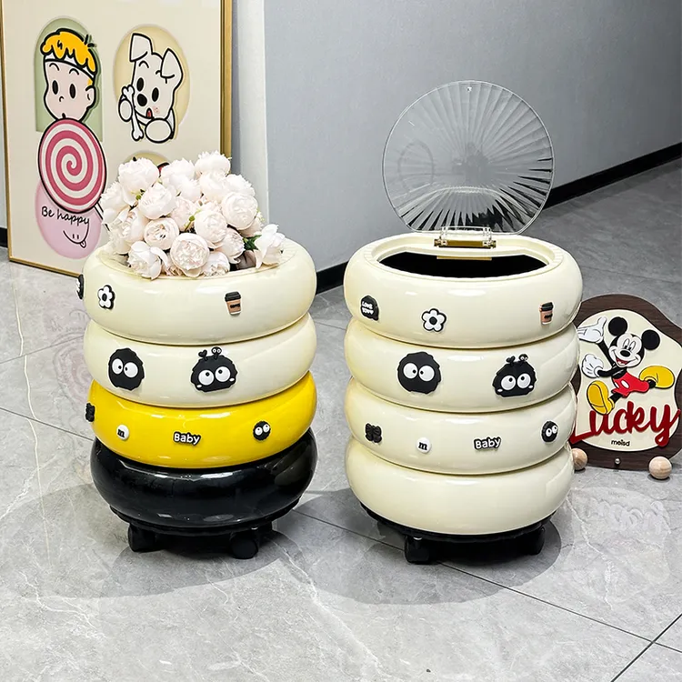 新款垃圾桶家用客厅轻奢高档带盖高颜值ins风厨房可移动纸篓可爱