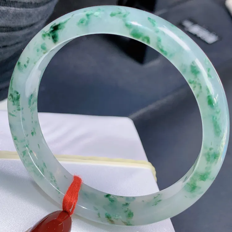 天然缅甸A货翡翠玉石珠宝冰胶飘花正圈手镯j尺寸55.8/12.2/7.3mm