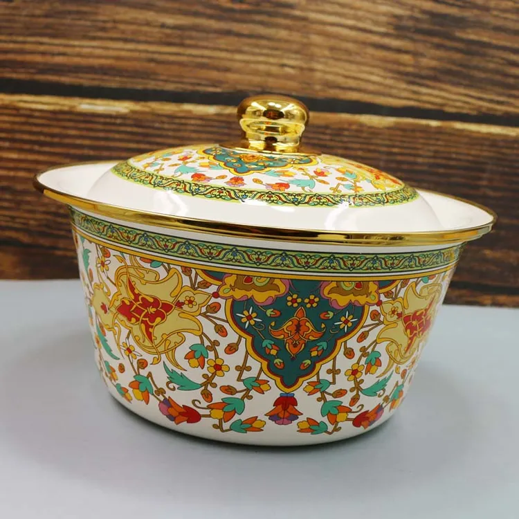 新品（直播福利款）加厚搪瓷带盖盆 汤盆 猪油罐 小炖盅 珐琅搪瓷盆