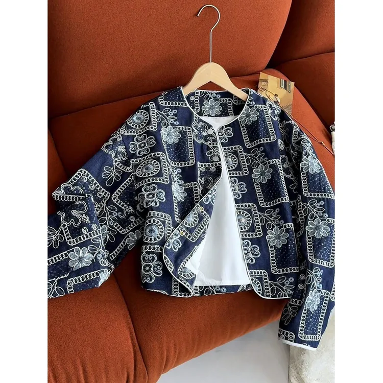 2025春季新款重工刺绣显瘦牛仔外套女洋气减龄气质高级感百搭上衣