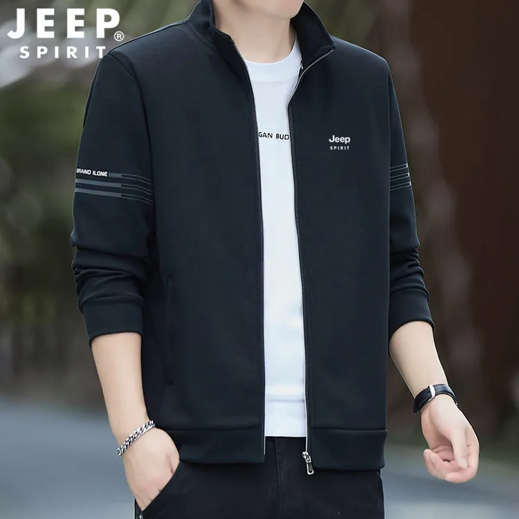吉普JEEP男士开衫卫衣春秋季宽松大码运动外套时尚休闲百搭男装