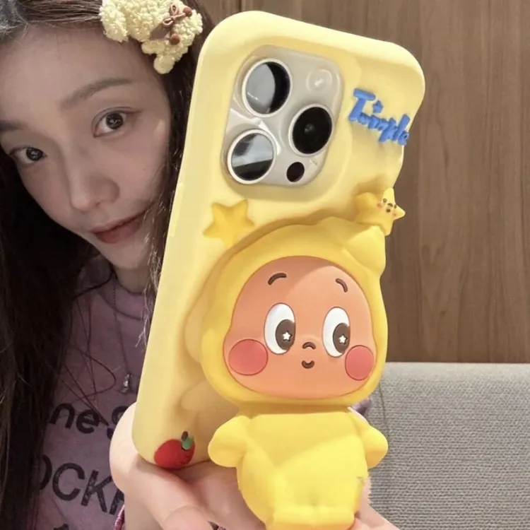 可爱硅胶黄色星星人伸缩支架适用iPhone17pro手机壳苹果16pro新15