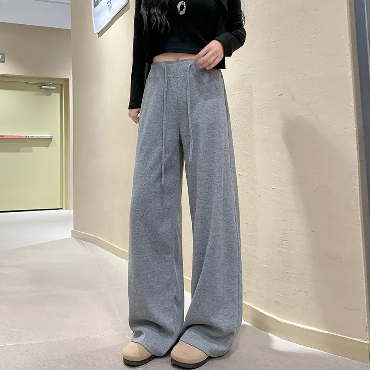 灰色阔腿裤女秋季2025新款舒适垂感瑜伽裤显瘦慵懒风高腰软糯米裤