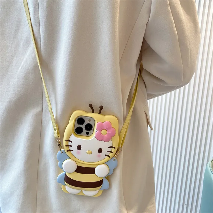 黄色蜜蜂猫咪适用苹果16手机壳iphone15/14promax硅胶防摔13斜挎