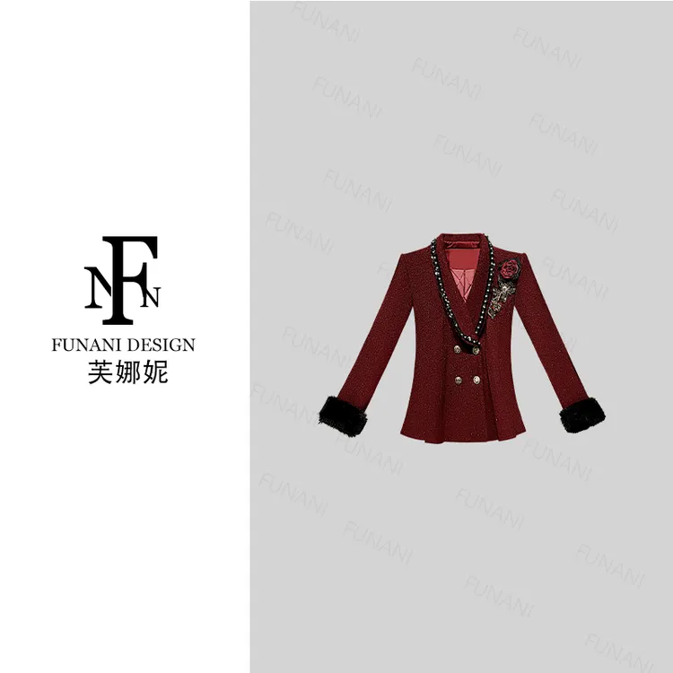 【芙娜妮】学院风短款女保暖2025秋冬刺绣高级感大衣外套FG2531133