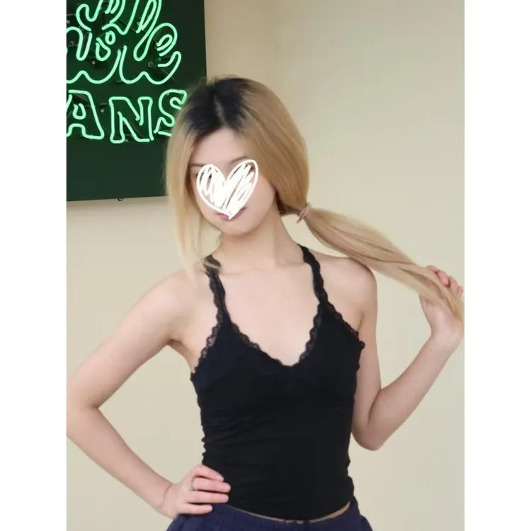 黑色v领蕾丝花边吊带背心女小贤内搭外穿性感辣妹财阀千金女装