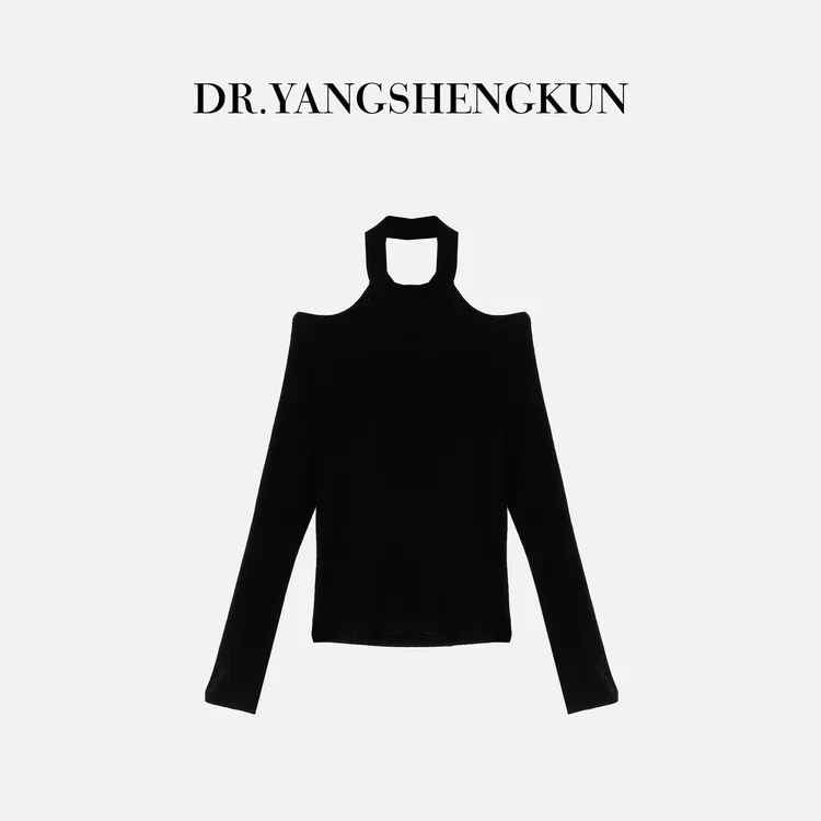 杨圣坤2025新品100%绵羊毛简约百搭纯欲风挂脖针织衫女ES25102232